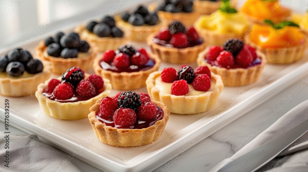 A white plate with a variety of pastries, including blueberry