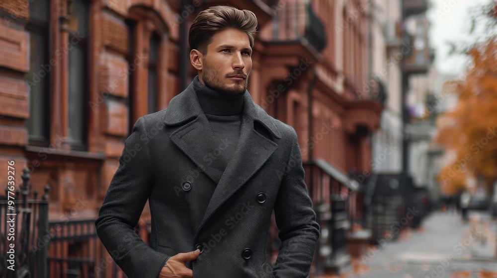 Stylish man walks through autumn streets of the city Stylish man walks through autumn streets of the city