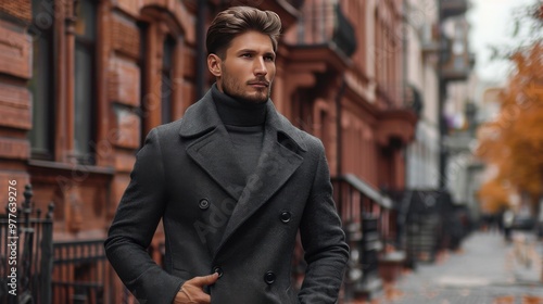 Stylish man walks through autumn streets of the city