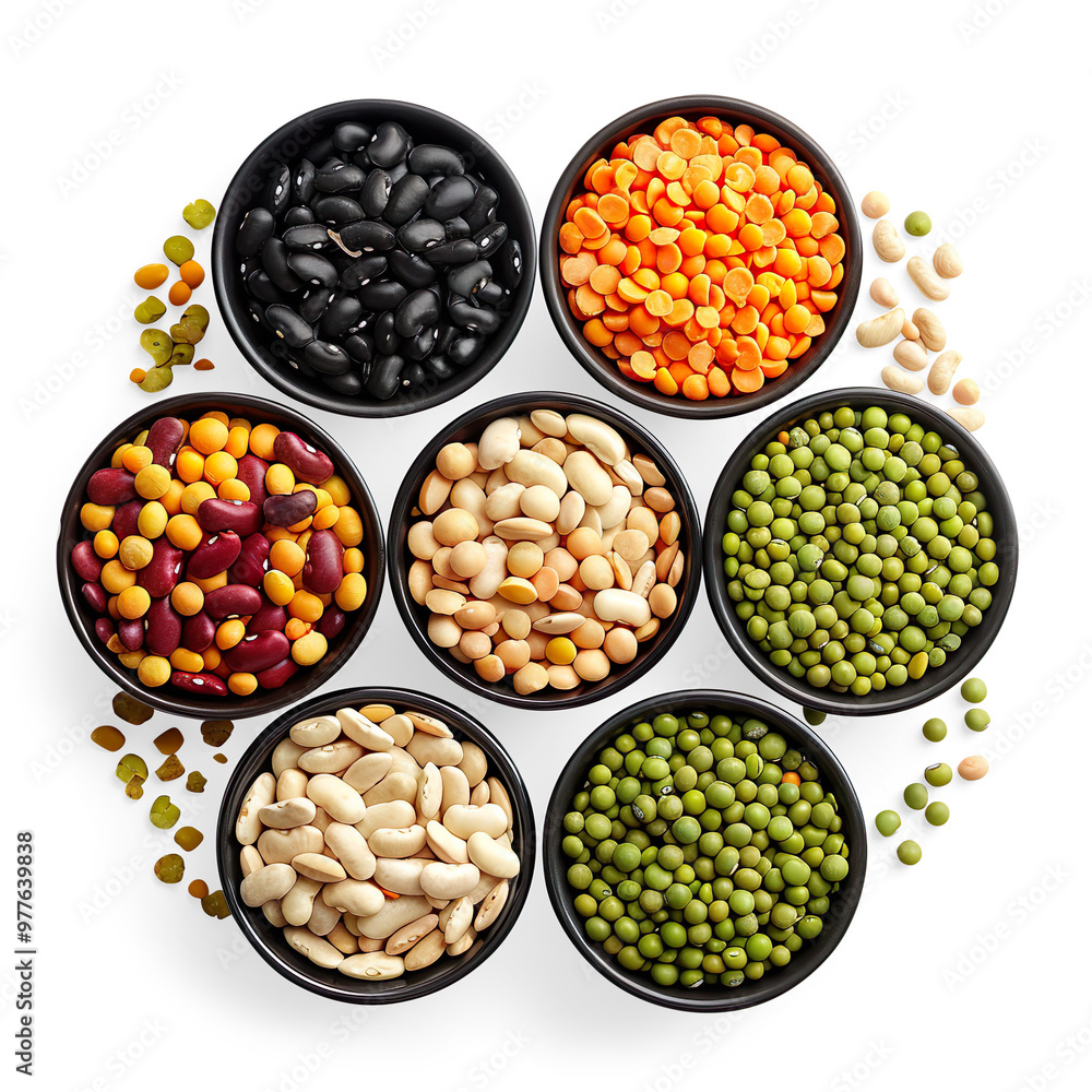 Colorful Legumes in Wooden Bowls on a transparent background Colorful Legumes in Wooden Bowls on a transparent background