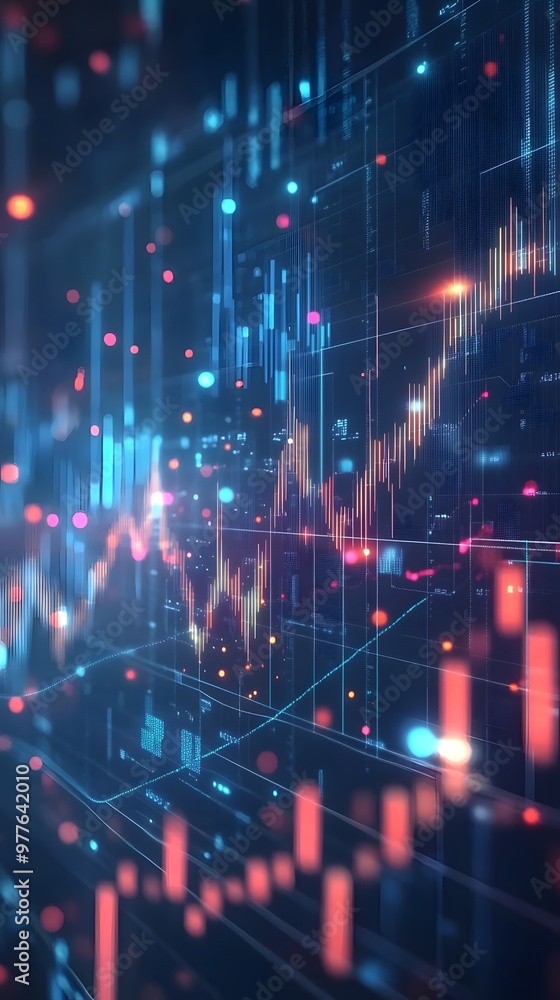 Obraz premium An advanced financial analysis scene featuring a glowing digital chart with upward profit growth curves and forex trading statistics.