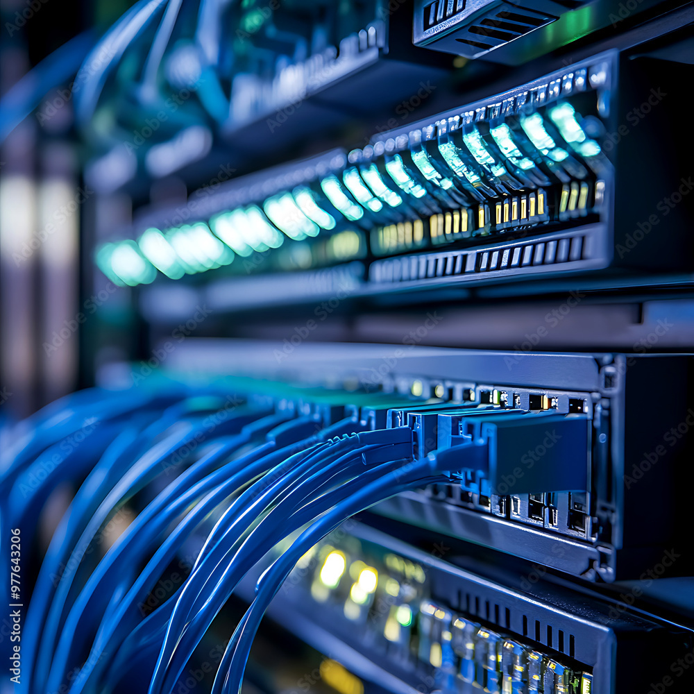 Ethernet cable in the background of network switches Ethernet cable in the background of network switches