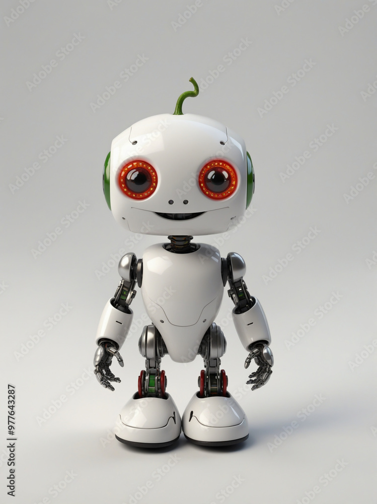 Cheerful tiny humanoid robot on white background Cheerful tiny humanoid robot on white background
