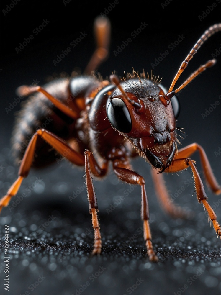 Fototapeta premium Close-Up of an Ant on Dark Surface