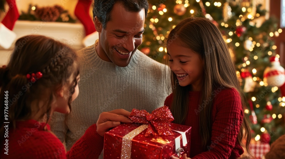 A personalized Christmas family tradition moment, where family members exchange gifts made by hand, creating a heartfelt holiday memory.