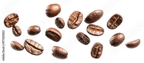 PNG Falling coffee beans background isolated scattered.