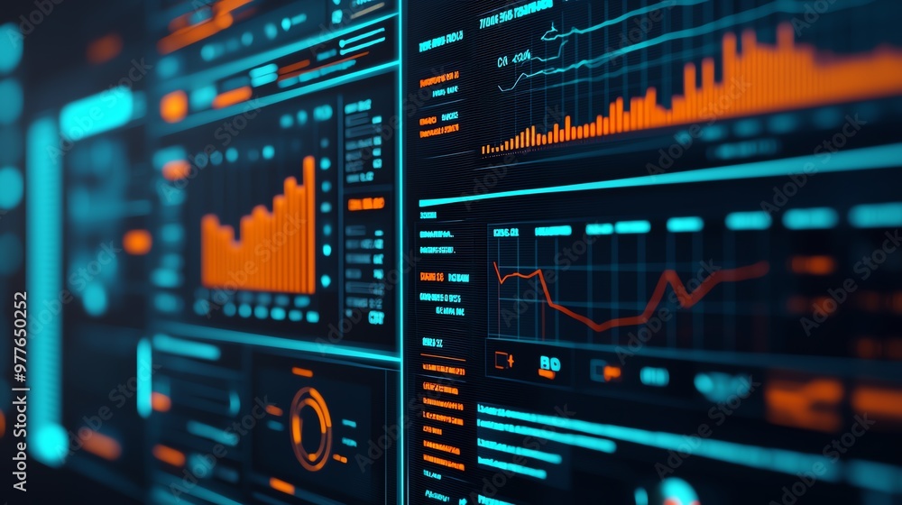 Futuristic interface showing realtime customer satisfaction levels, graphs and feedback points floating around, service quality, customer analytics Futuristic interface showing realtime customer satisfaction levels, graphs and feedback points floating around, service quality, customer analytics