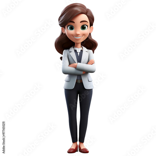 Cartoon character of business woman standing on white background