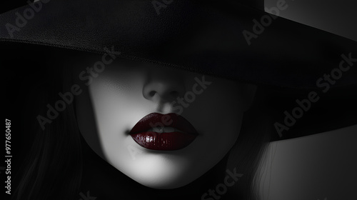 Wallpaper Mural A witch with a black hat and red lipstick. The hat is covering her face, making her look mysterious Torontodigital.ca