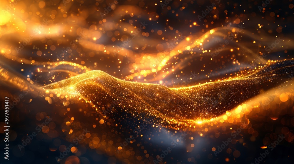 Abstract elegant gold glowing with lighting effect sparkle on black background. Template premium award design. Abstract elegant gold glowing with lighting effect sparkle on black background. Template premium award design.