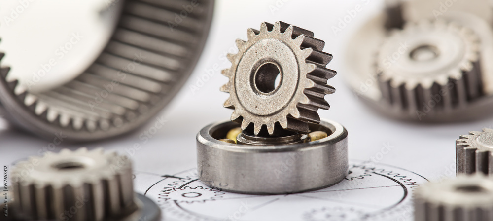 Gears, bearings and mechanism parts.Elements of mechanical blocksand construction. Gears, bearings and mechanism parts.Elements of mechanical blocksand construction.