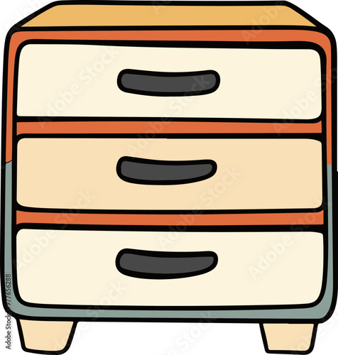 Stylized Drawer Unit with Three Colorful Compartments
