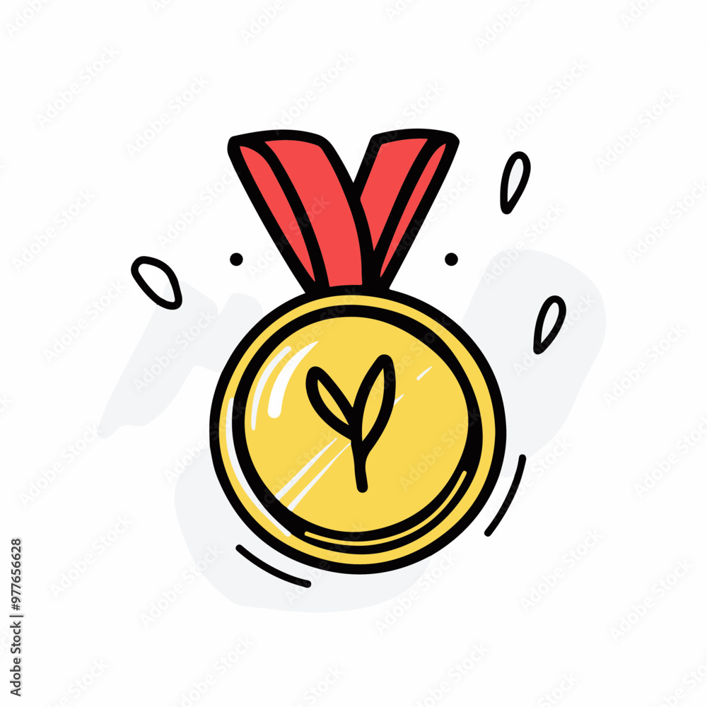Vector Medal with Plant Motif on Red Ribbon Vector Medal with Plant Motif on Red Ribbon