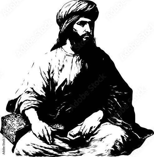 Silhouette of a Historical Arab Scholar Sitting