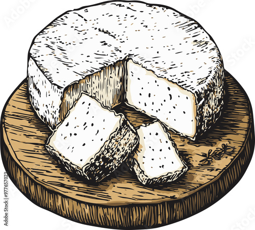Vector Illustration of Cheese on Wooden Board
