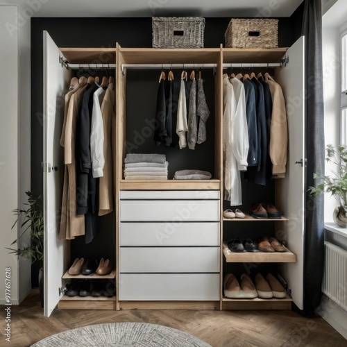 wardrobe with clothes