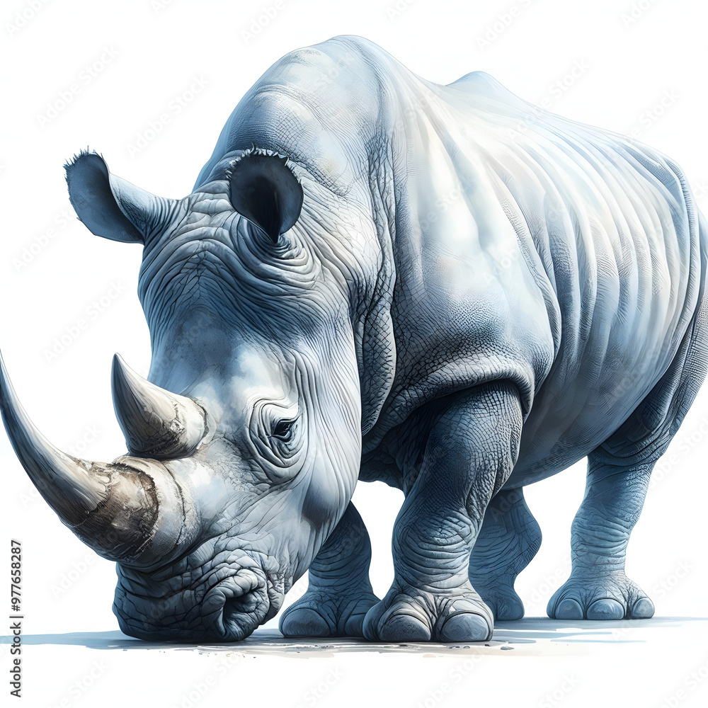 Fototapeta premium 코뿔소, 수채화 (Rhinoceros, water colour)
