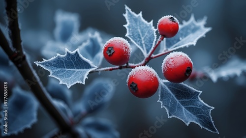 red berries on snow- holy berries