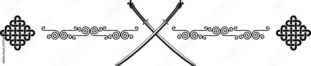 Knot Header - Crossed Samurai Katana Swords