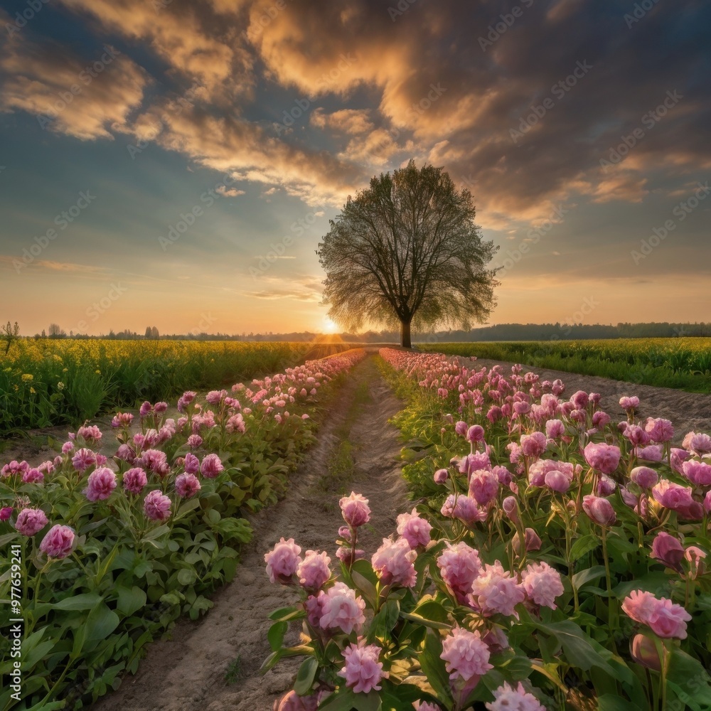 Fototapeta premium sunset in the field