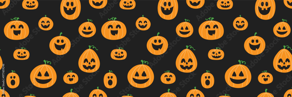 Halloween background with funny pumpkins. Seamless pattern. Banner. Vector illustration Halloween background with funny pumpkins. Seamless pattern. Banner. Vector illustration