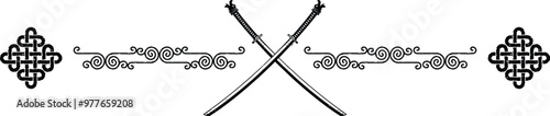 Knot Header - Crossed Samurai Katana Swords