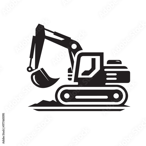 Excavator vector silhouette. Construction excavator vector design. Excavator logo, icon isolated on white background.