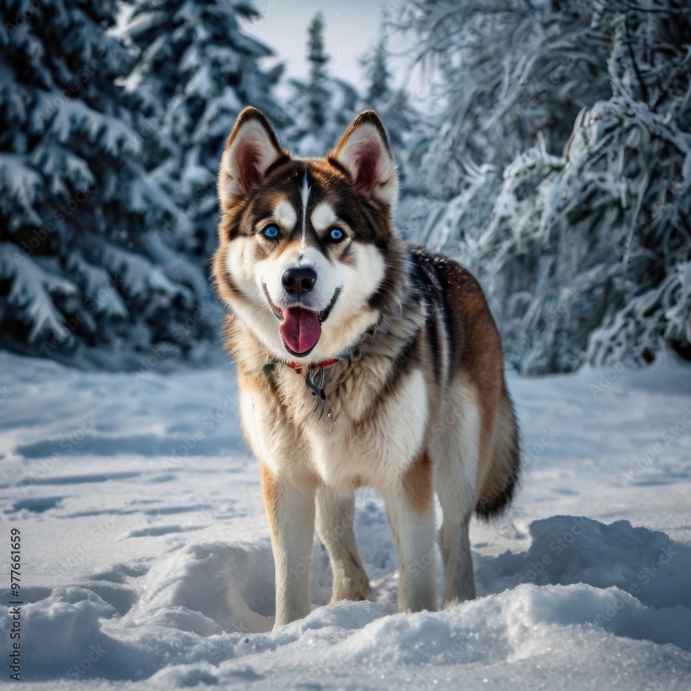 siberian husky dog in snow siberian husky dog in snow
