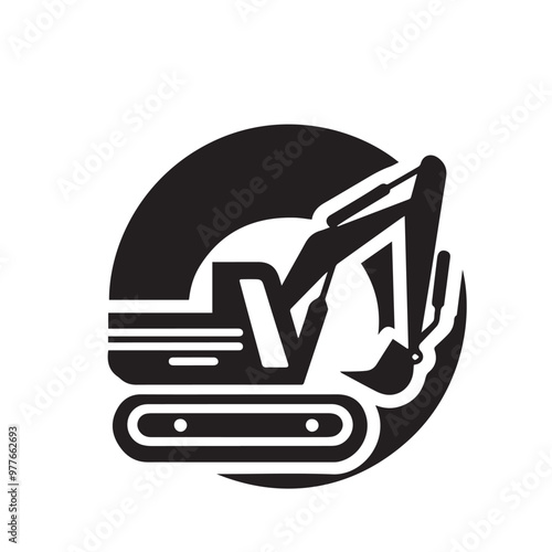 Excavator vector silhouette. Construction excavator vector design. Excavator logo, icon isolated on white background.