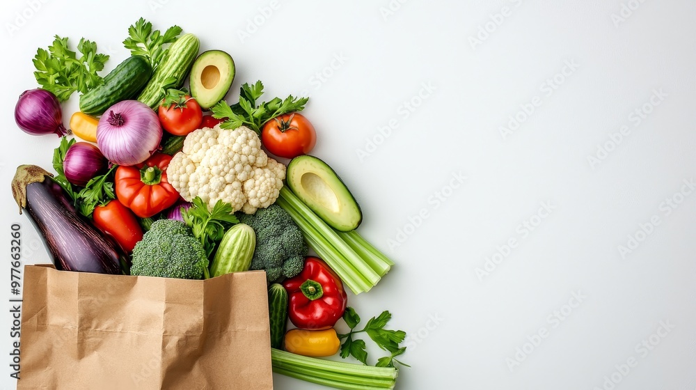 Fresh Produce Overflowing from a Paper Bag on White Background Vibrant Colors and a Healthy Concept Fresh Produce Overflowing from a Paper Bag on White Background Vibrant Colors and a Healthy Concept