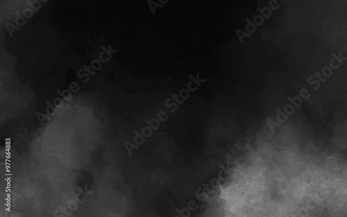 Abstract black and white realistic smoke clouds with shadow overlay effect background. Mystery dark background with spooky white light and fog. Vector illustration of smoky mist toxic vapor on floor.