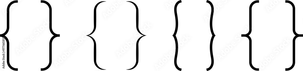 Curly braces, double symmetric brackets. Vector Typography symbols pair, frames for punctuation, maths, elements sign for text quote, mathematics. Curly braces, double symmetric brackets. Vector Typography symbols pair, frames for punctuation, maths, elements sign for text quote, mathematics.