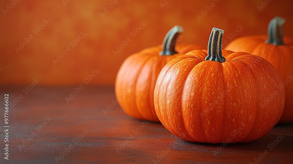 Fresh ripe pumpkin on orange background. Space for text mockup Halloween concept Fresh ripe pumpkin on orange background. Space for text mockup Halloween concept