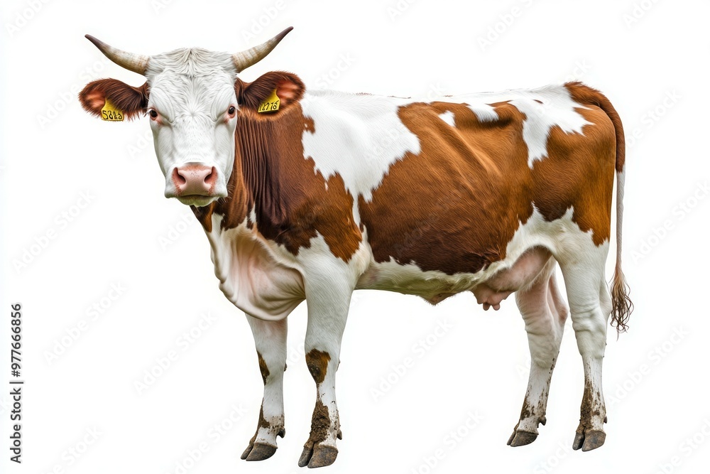 full-length cow on a transparent white background, full-length cow on a transparent white background,