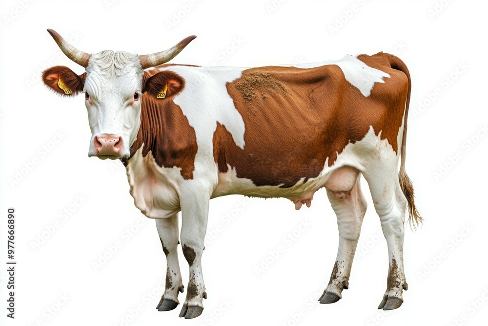 full-length cow on a transparent white background, full-length cow on a transparent white background,
