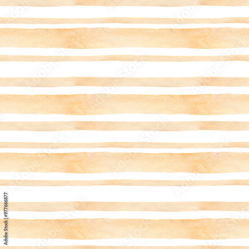 Gold stripes background watercolor. Seamless hand drawn pattern for fabric texture, textile, wallpaper, home decor prints