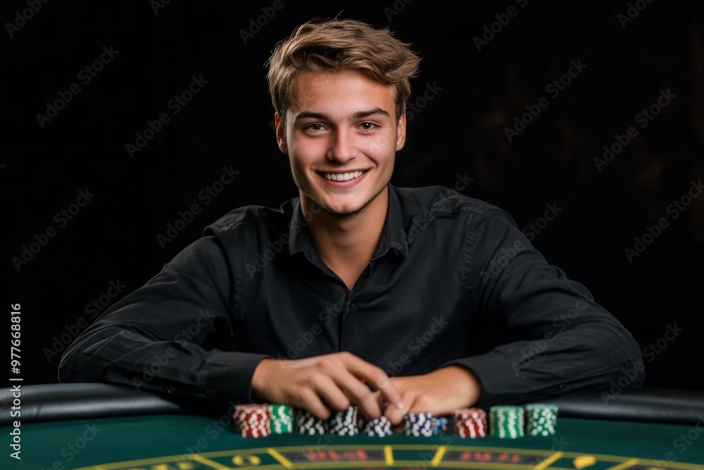Poker player. Young guy in the casino at the gaming table. Man gambling, card games. Poker player. Young guy in the casino at the gaming table. Man gambling, card games.