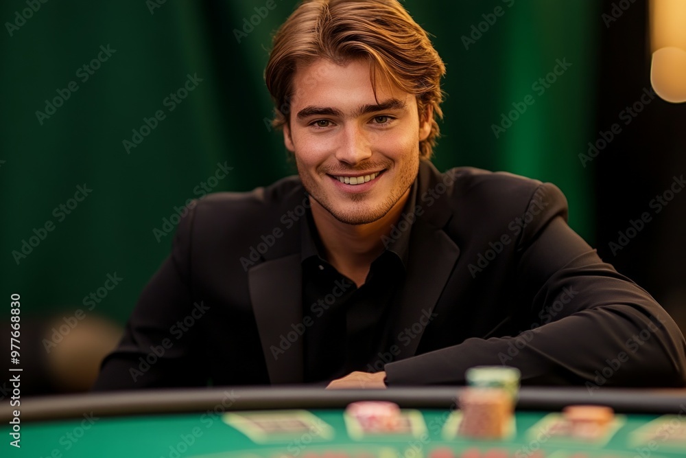 Poker player. Young guy in the casino at the gaming table. Man gambling, card games. Poker player. Young guy in the casino at the gaming table. Man gambling, card games.