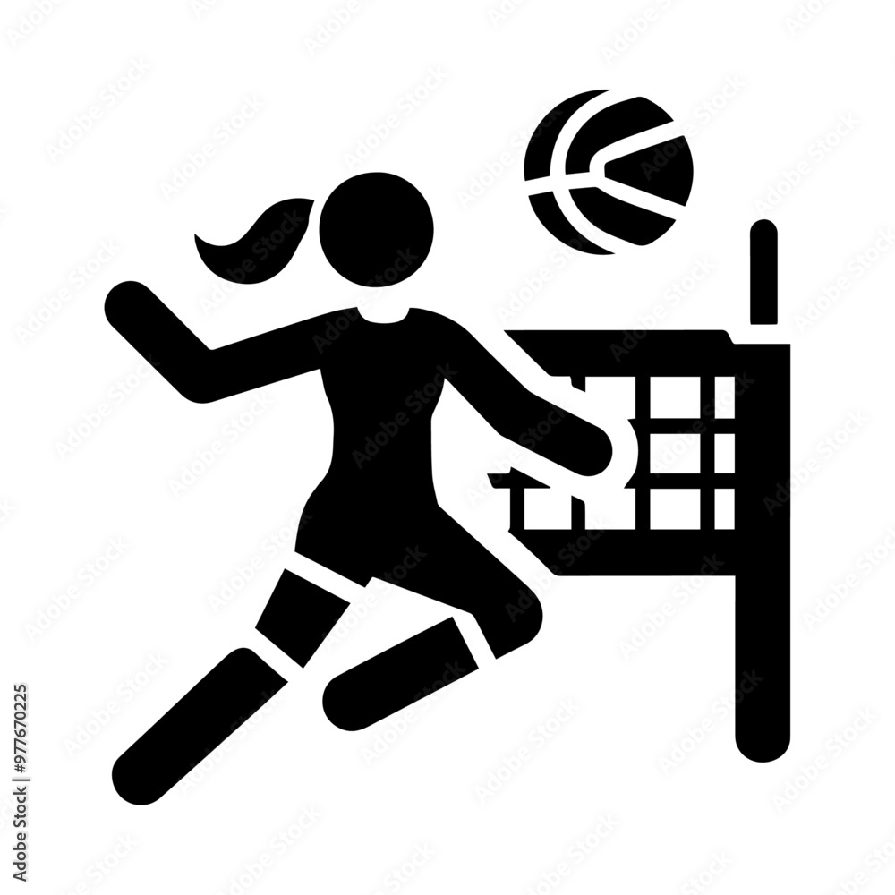 Fototapeta premium Black volleyball player with net icon vector illustration.