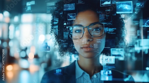 group of diverse professionals in different locations appearing on a computer screen, virtual meeting interface, modern digital office