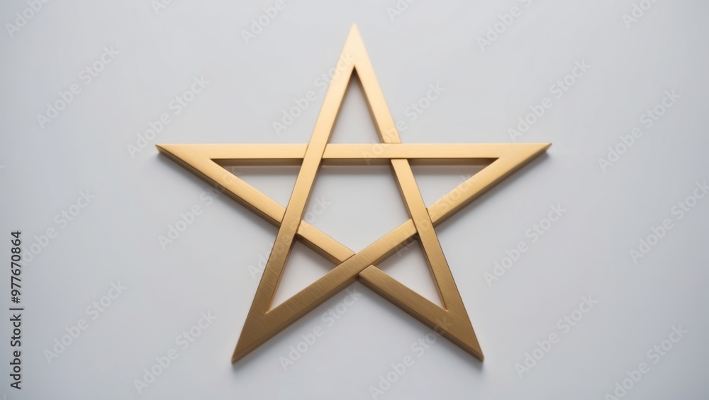 A wooden star-shaped figure is mounted on a light grey background