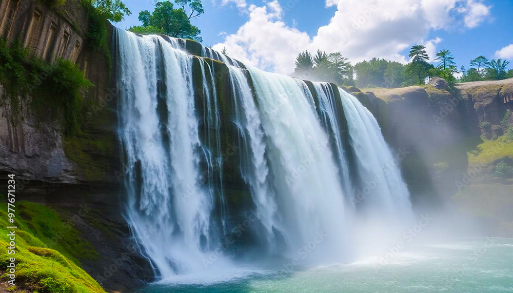 Fototapeta premium waterfall, water, nature, paradise, falls, fake, illustration, photo, art