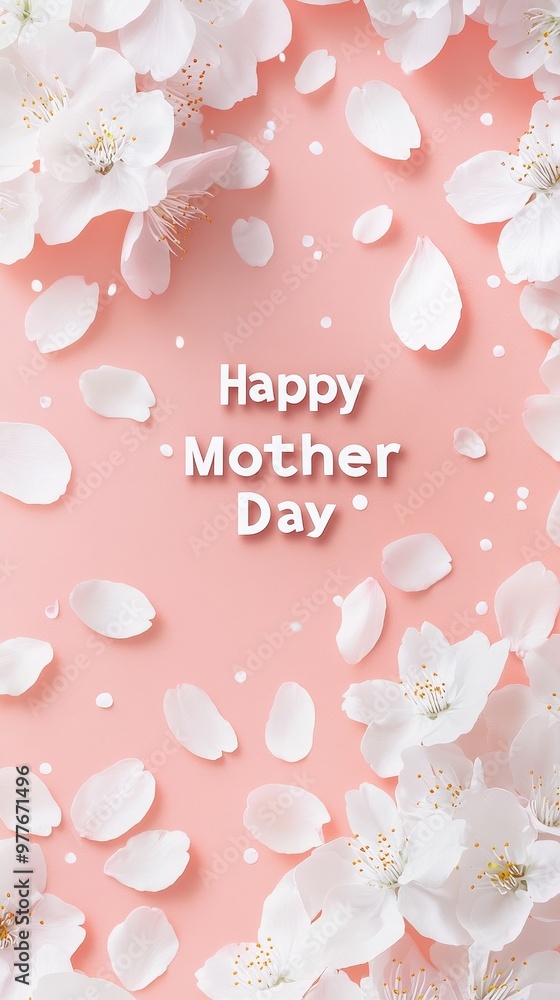 Soft pink banner adorned with falling cherry blossom petals wishing a joyful Mother's Day Soft pink banner adorned with falling cherry blossom petals wishing a joyful Mother's Day
