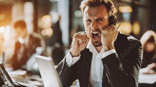 motivational scene of a business leader making a decisive call in a high-pressure situation