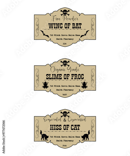 Set of  Labels for halloween gift decorating, stickers for sketchbooks and more. Gloomy poison stickers