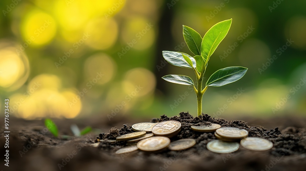 seedling growing from a pile of coins, symbolic of business growth and investment seedling growing from a pile of coins, symbolic of business growth and investment