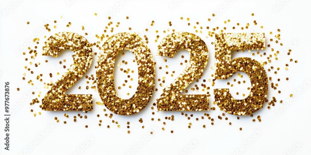 2025, made of golden shiny particles on a white background 2025, made of golden shiny particles on a white background