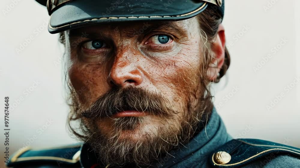Civil war soldier portrait showing detailed expression and uniform, 1860s America Civil war soldier portrait showing detailed expression and uniform, 1860s America