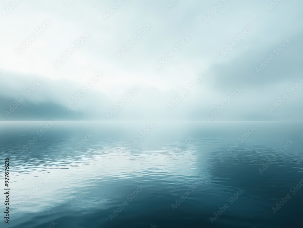 Misty lake with calm water and soft light. Misty lake with calm water and soft light.