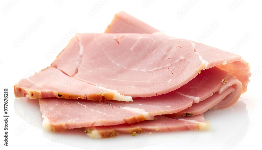 Slice of delicious ham isolated on white Slice of delicious ham isolated on white